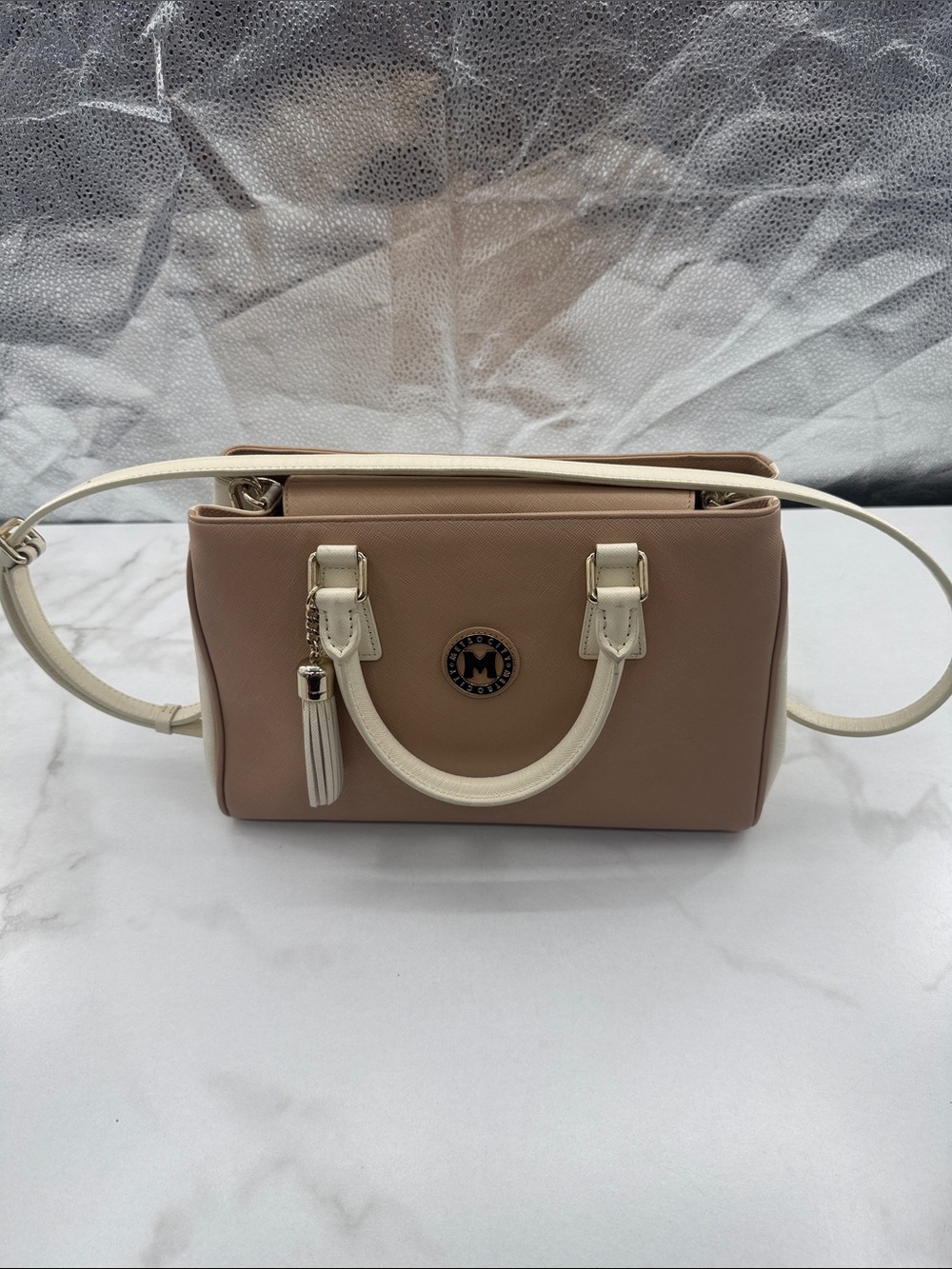 Metro city Structured Blush Satchel with Cream Trim and Tassel Accent